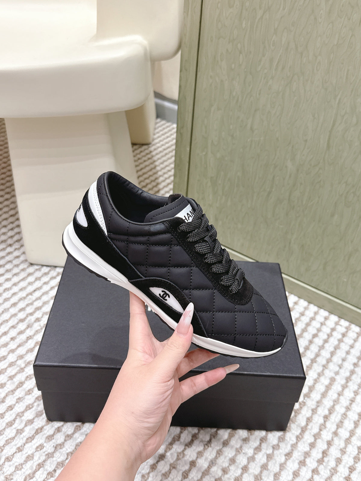 Chanel 25S Sneakers in Black Calfskin and Suede