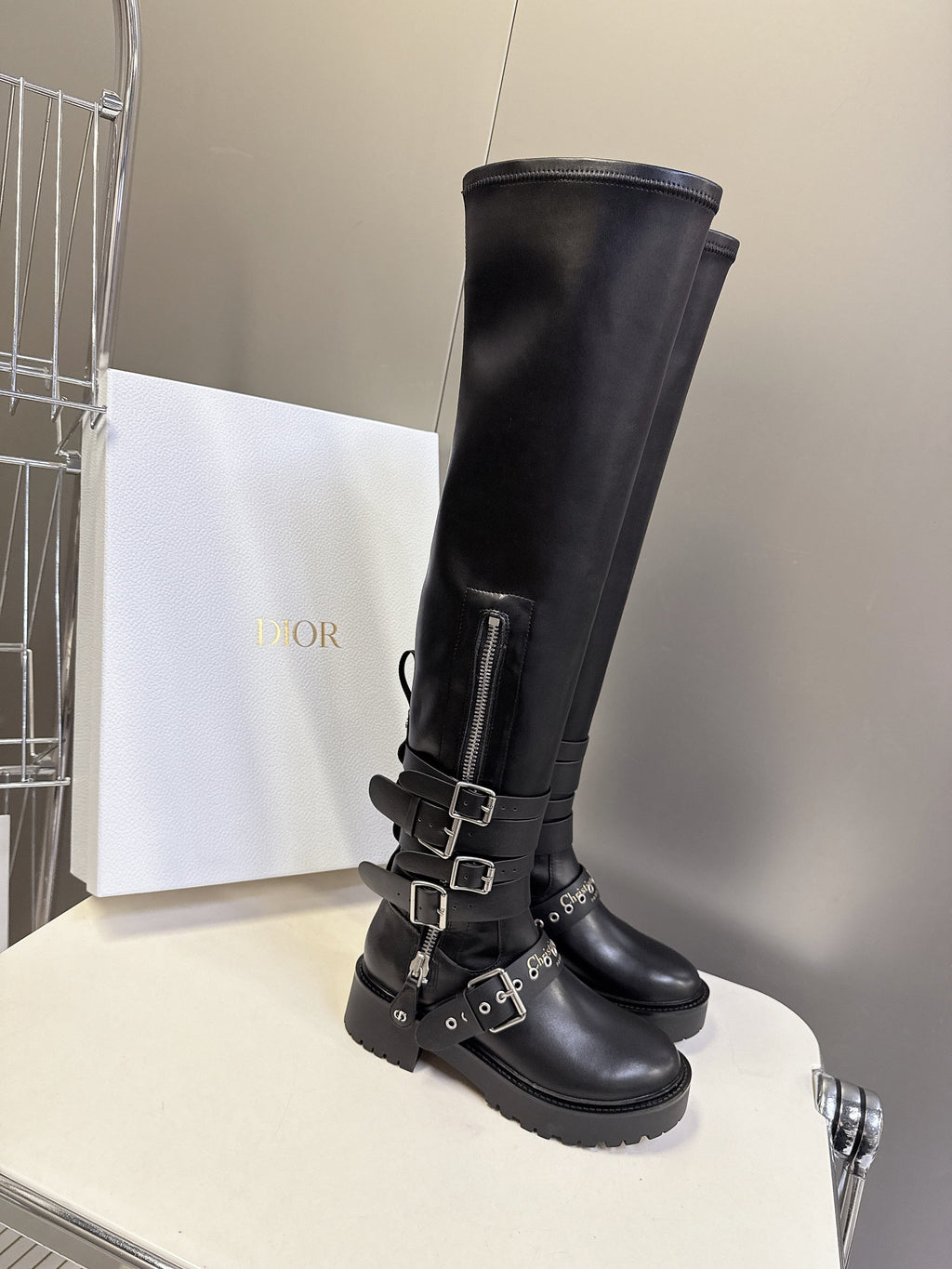 Dior D-Fight Boot 25S in Black Calfskin with Silver Hardware