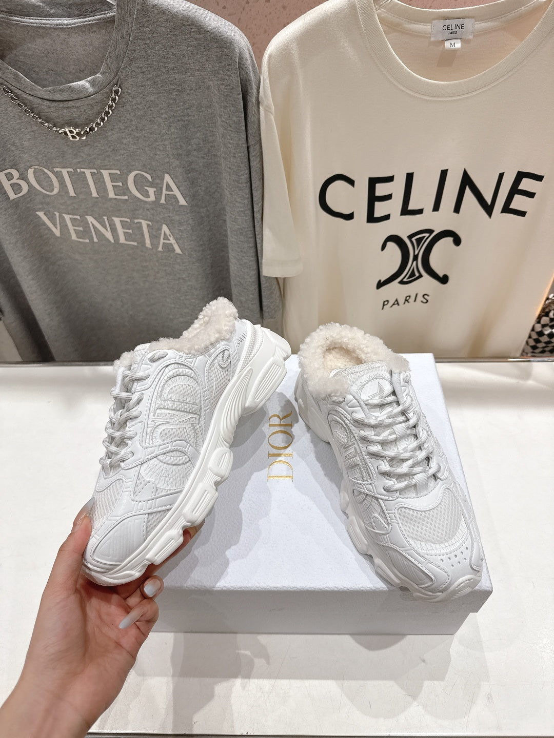 Dior Chrono Sneaker 25S in White Lambskin and Mesh Fabric Style 11