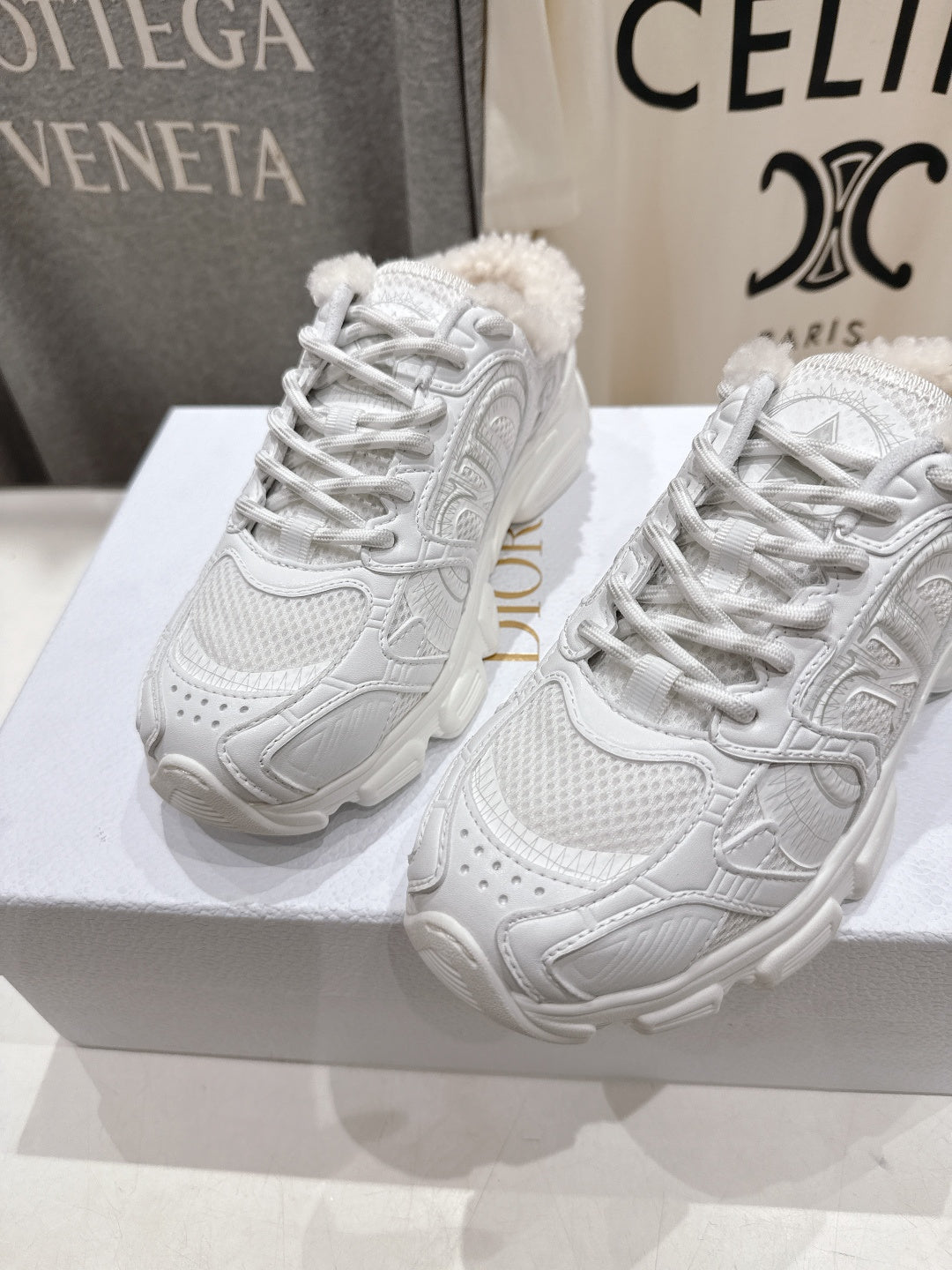 Dior Chrono Sneaker 25S in White Lambskin and Mesh Fabric Style 11