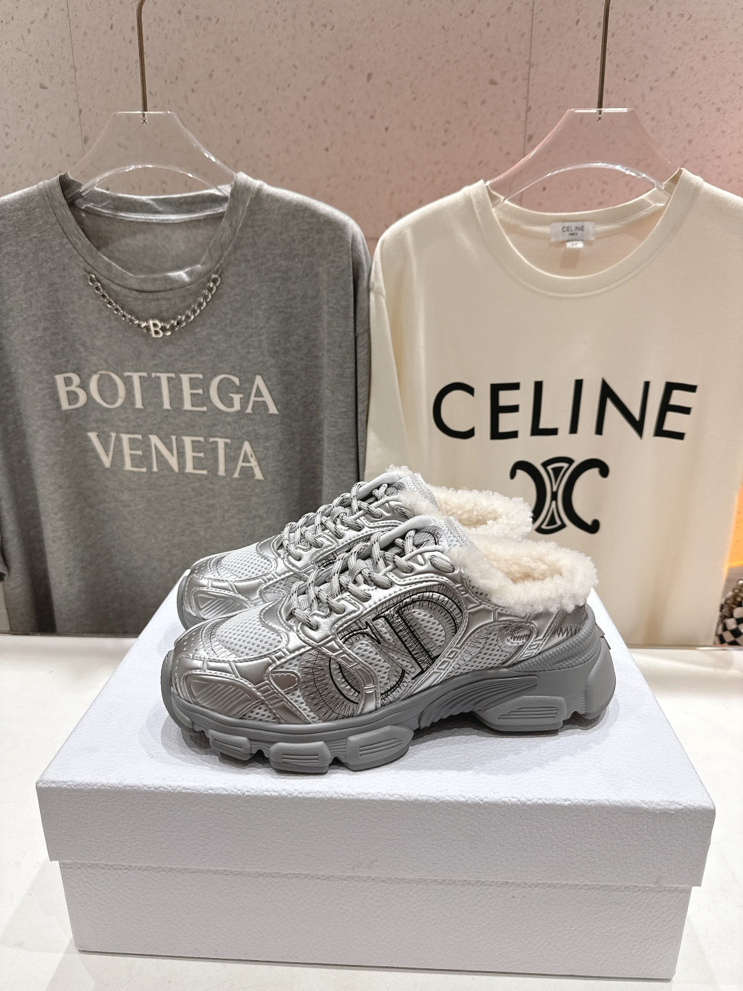 Dior Chrono Sneaker 25S in Silver Lambskin and Mesh Fabric Style 10