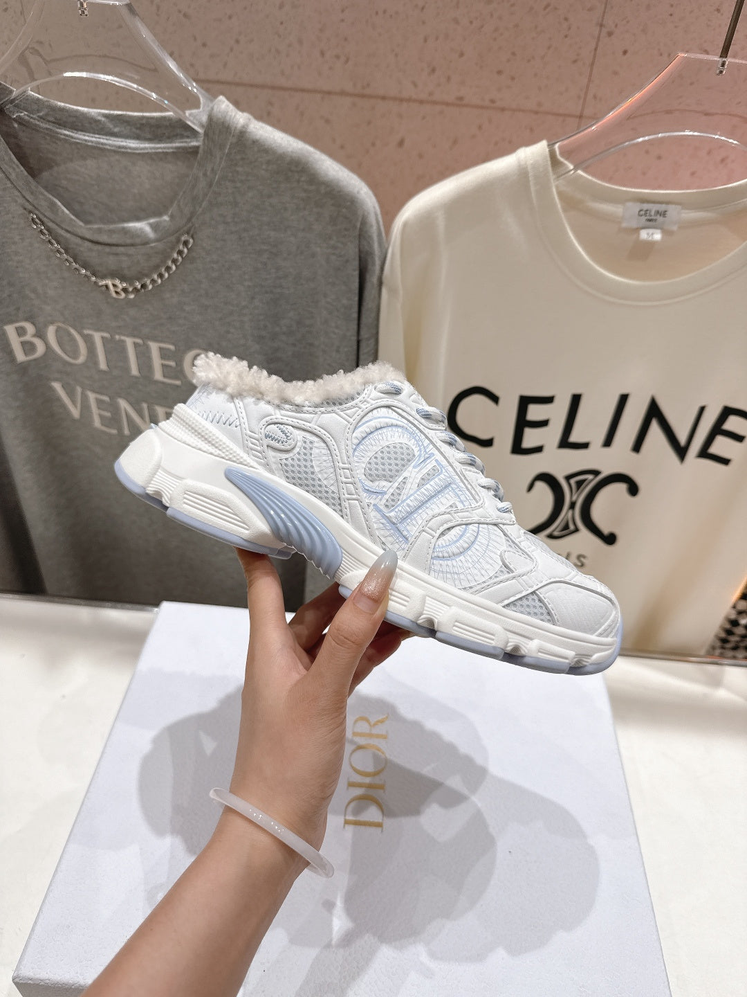 Dior Chrono Sneaker 25S in White Mix Blue Lambskin and Mesh Fabric Style 9