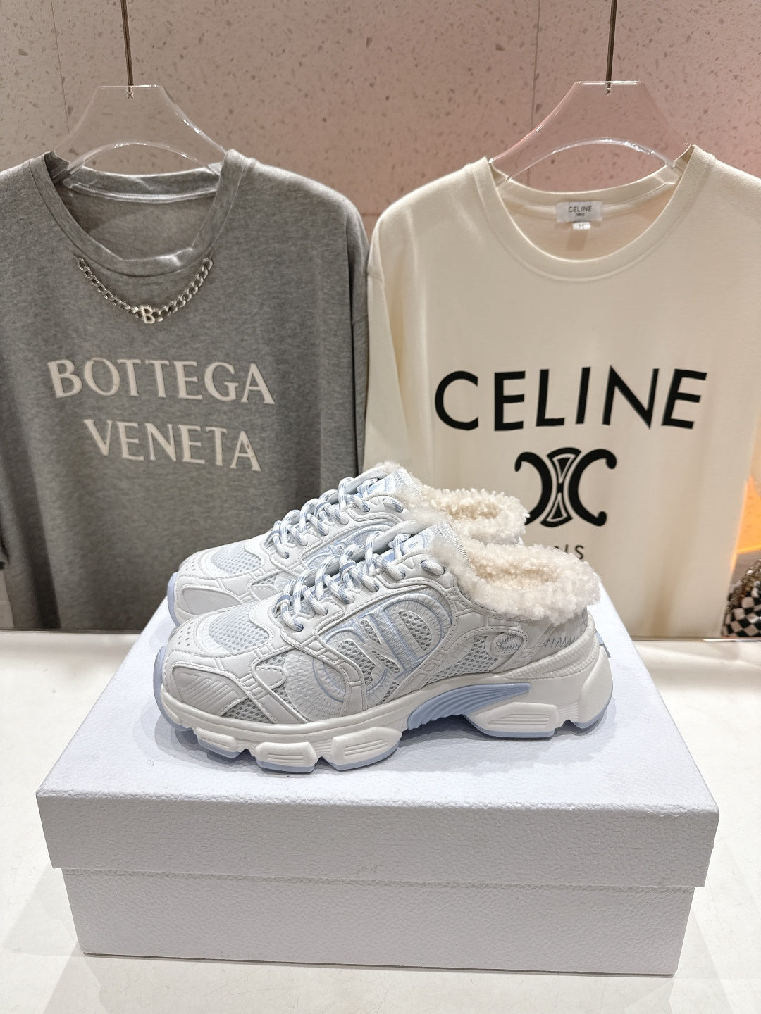 Dior Chrono Sneaker 25S in White Mix Blue Lambskin and Mesh Fabric Style 9