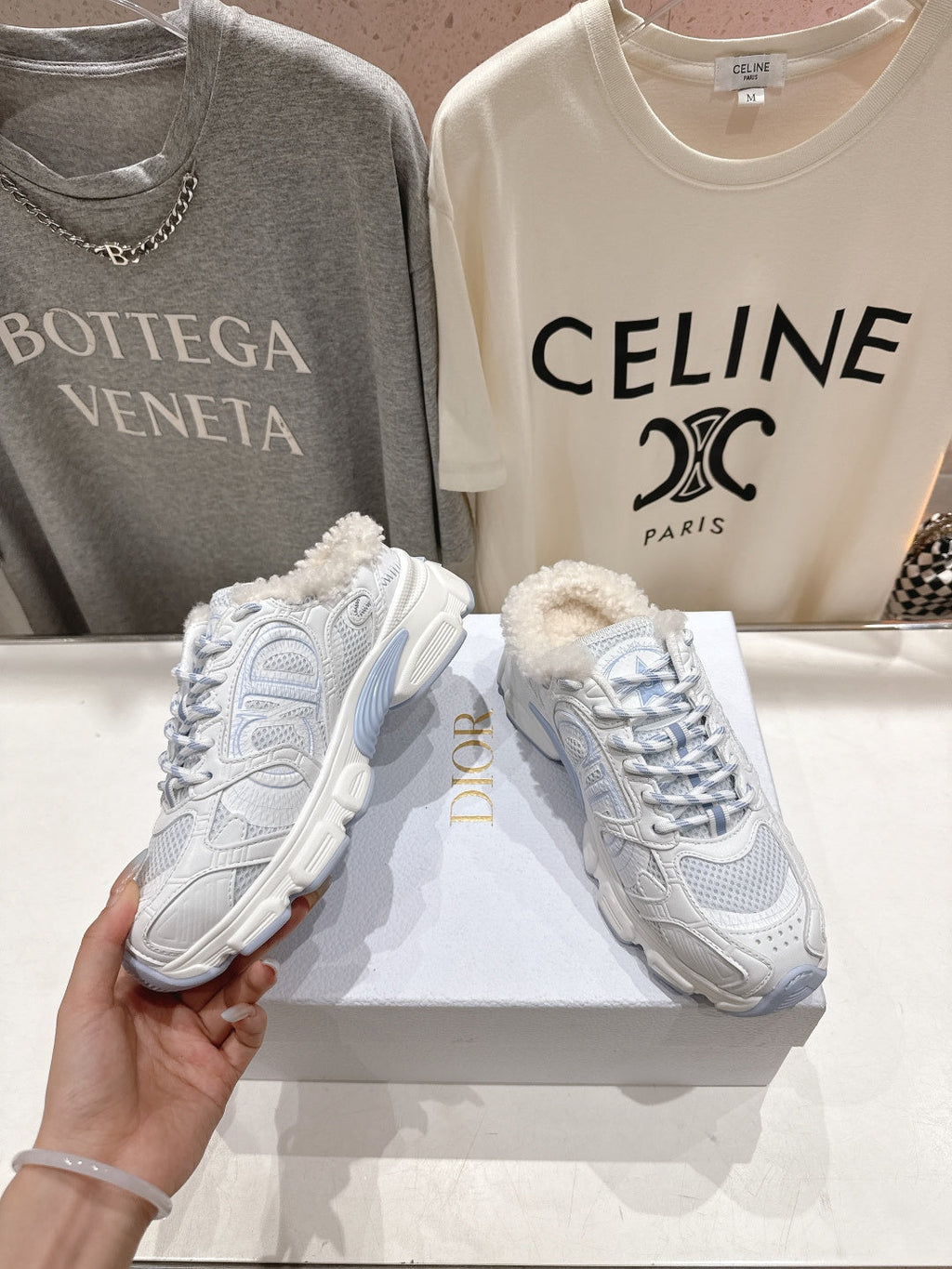 Dior Chrono Sneaker 25S in White Mix Blue Lambskin and Mesh Fabric Style 9