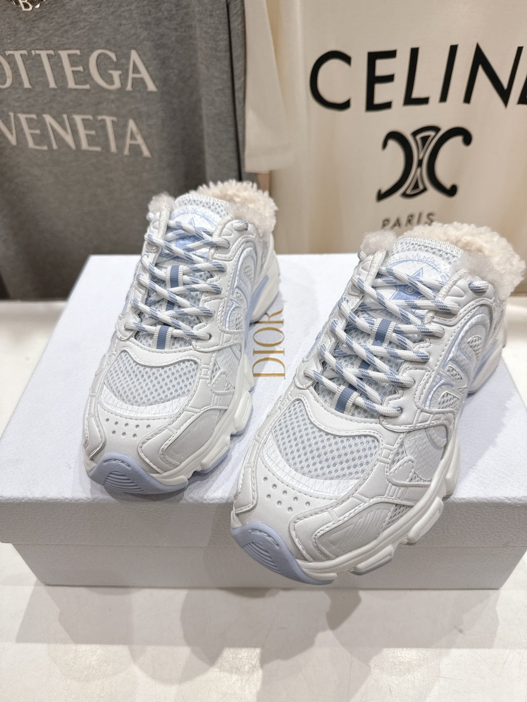 Dior Chrono Sneaker 25S in White Mix Blue Lambskin and Mesh Fabric Style 9