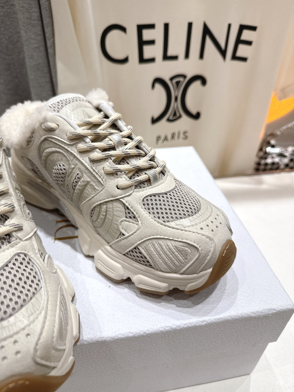 Dior Chrono Sneaker 25S in Cream White Lambskin and Mesh Fabric Style 8