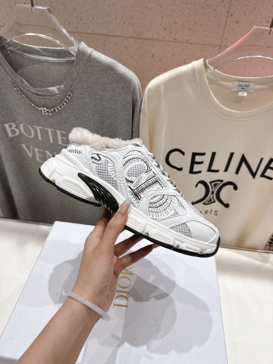 Dior Chrono Sneaker 25S in White Lambskin and Mesh Fabric Style 7