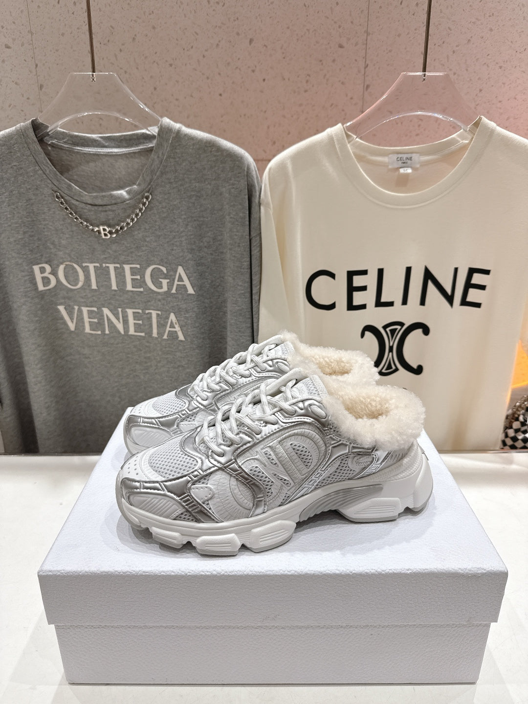 Dior Chrono Sneaker 25S in Silver Mix White Lambskin and Mesh Fabric Style 5