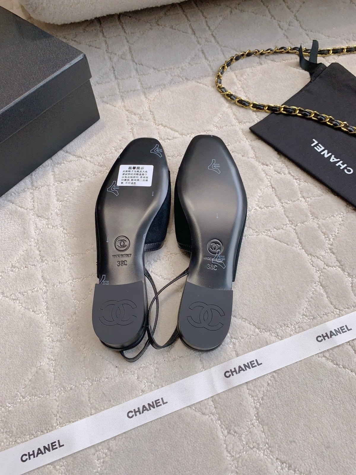 Chanel 25S Slingback in Black Calfskin and Suede Gold Hardware