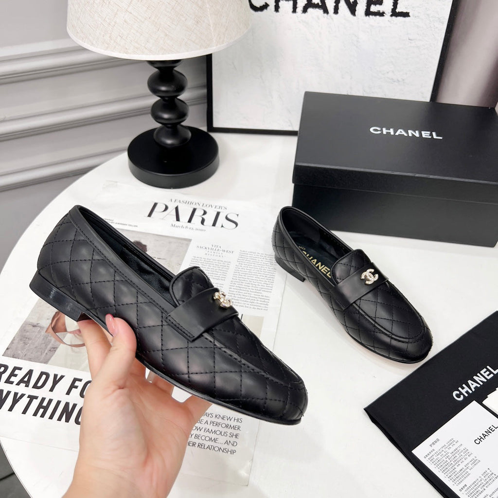 Chanel 25S Loafer Dance Shoes in Black Calfskin Gold Hardwre