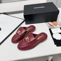 Chanel 25S Mules with Chain Detail in Burgundy Calfskin Gold Hardwre