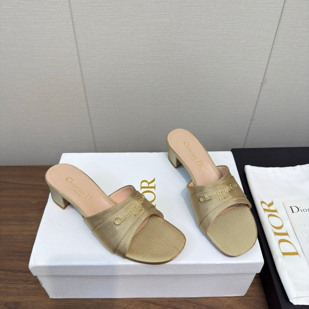 Dior High Heel 25S 45 mm in Beige Fabric with Gold Hardware