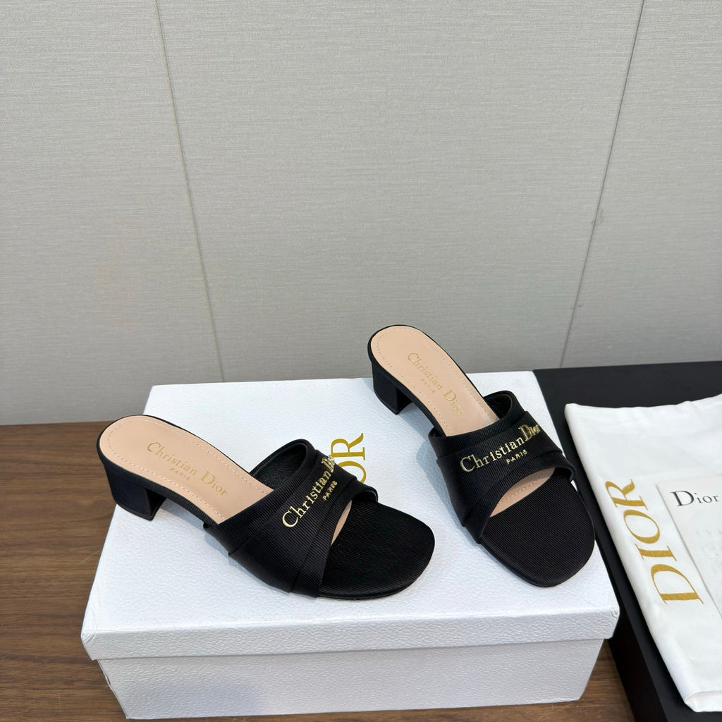 Dior High Heel 25S 45 mm in Black Lambskin and Fabric with Gold Hardware