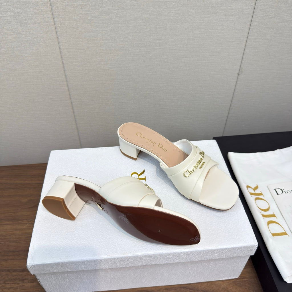 Dior High Heel 25S 45 mm in White Lambskin with Gold Hardware
