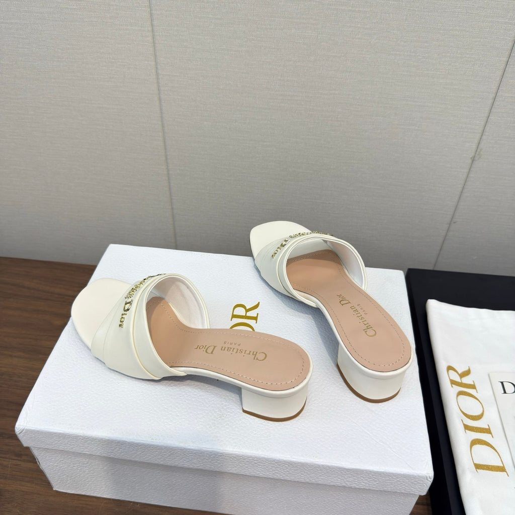 Dior High Heel 25S 45 mm in White Lambskin with Gold Hardware
