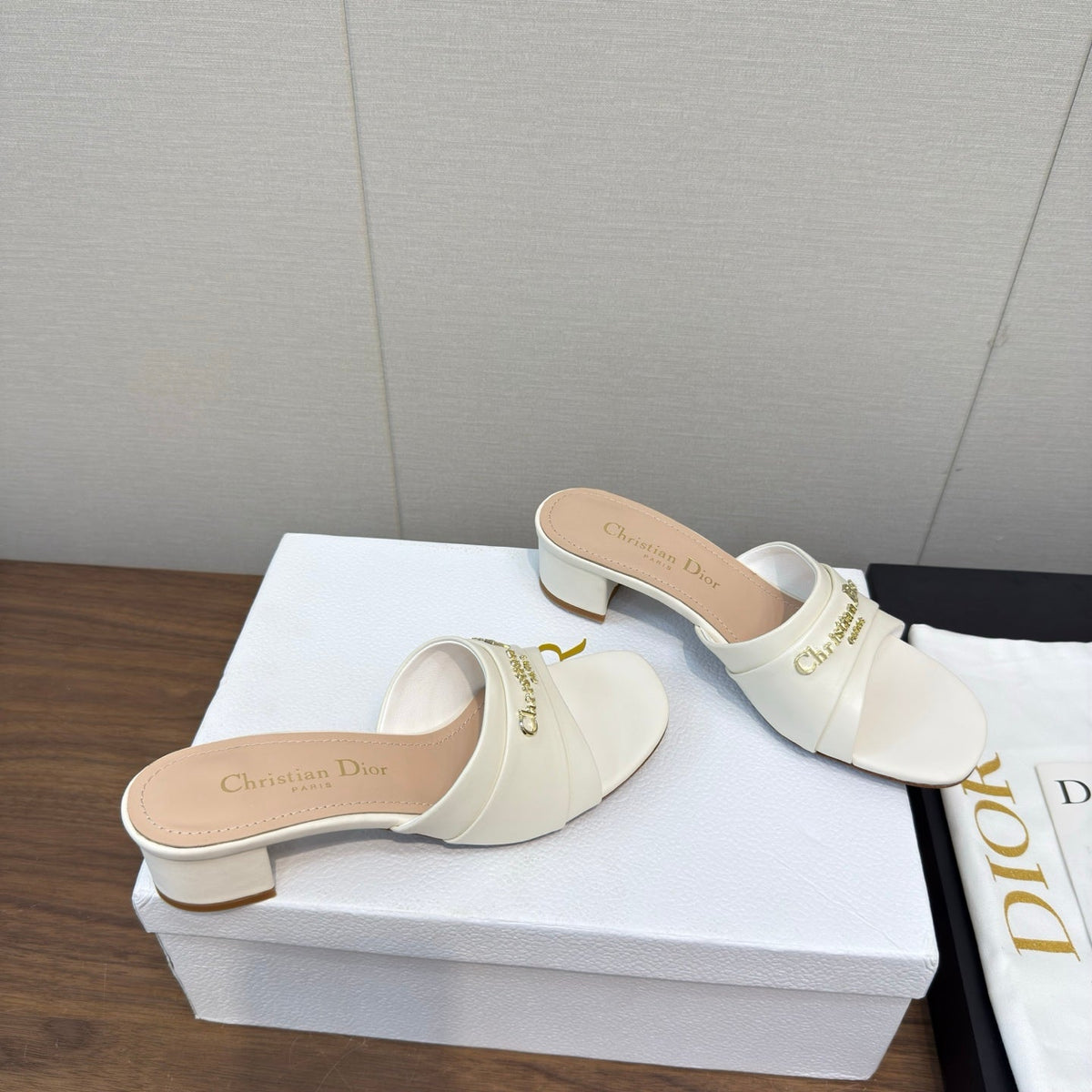 Dior High Heel 25S 45 mm in White Lambskin with Gold Hardware