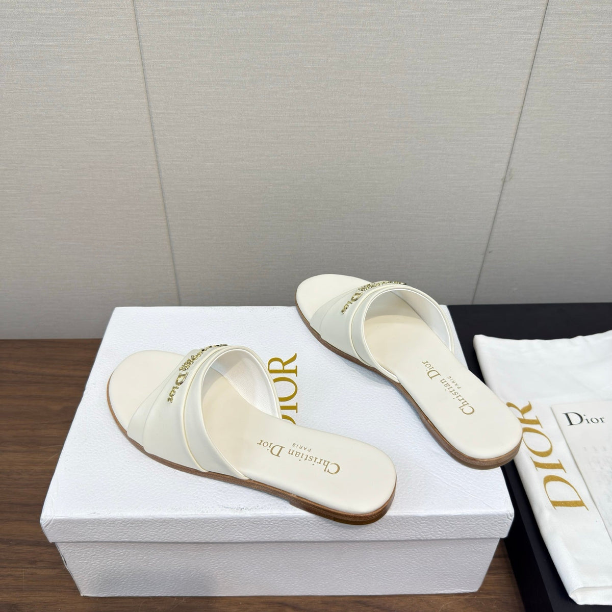 Dior Sandal 25S in White Lambskin with Gold Hardware