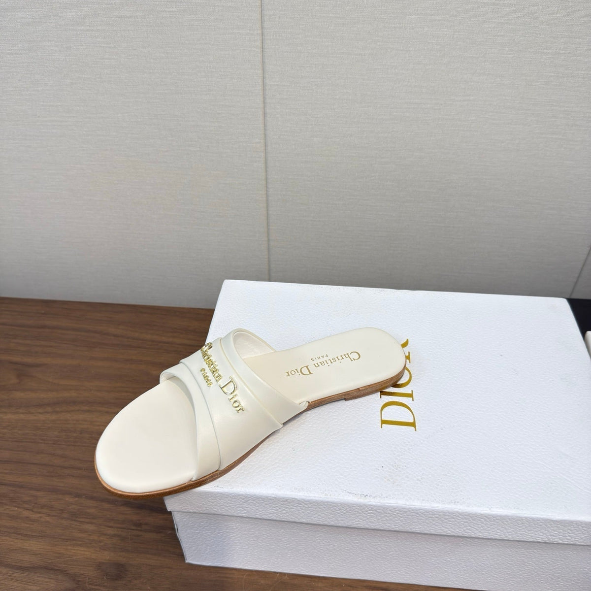 Dior Sandal 25S in White Lambskin with Gold Hardware