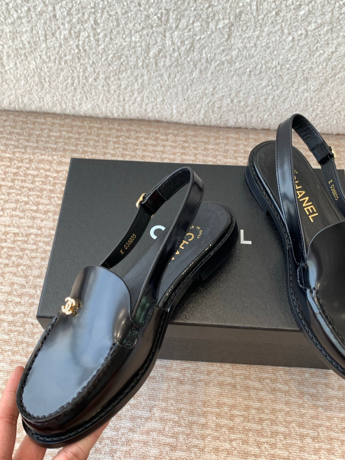 Chanel Moccasin Slingback in Black Patent Calfskin