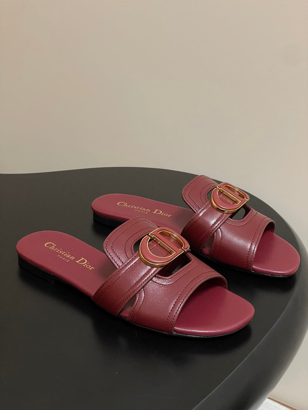 Dior Classic Montaigne Sandals 25S in Dark Red Lambskin with CD Logo