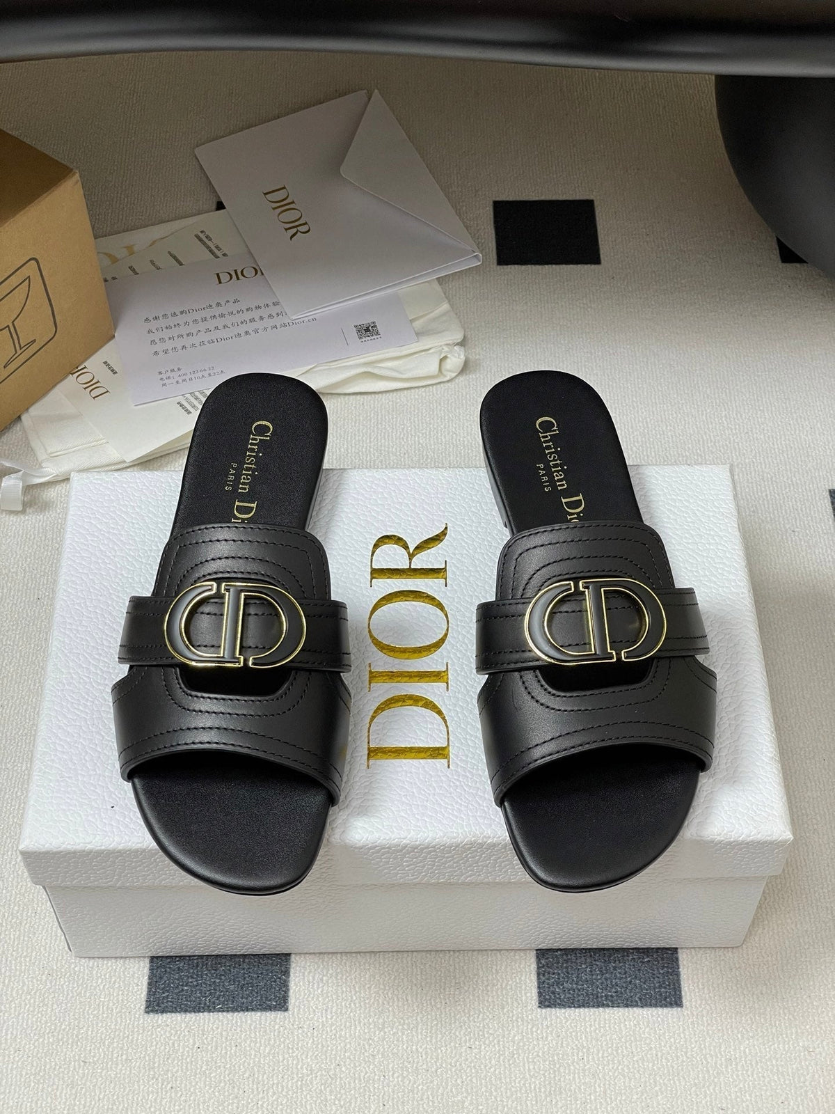 Dior Classic Montaigne Sandals 25S in Black Lambskin with CD Logo