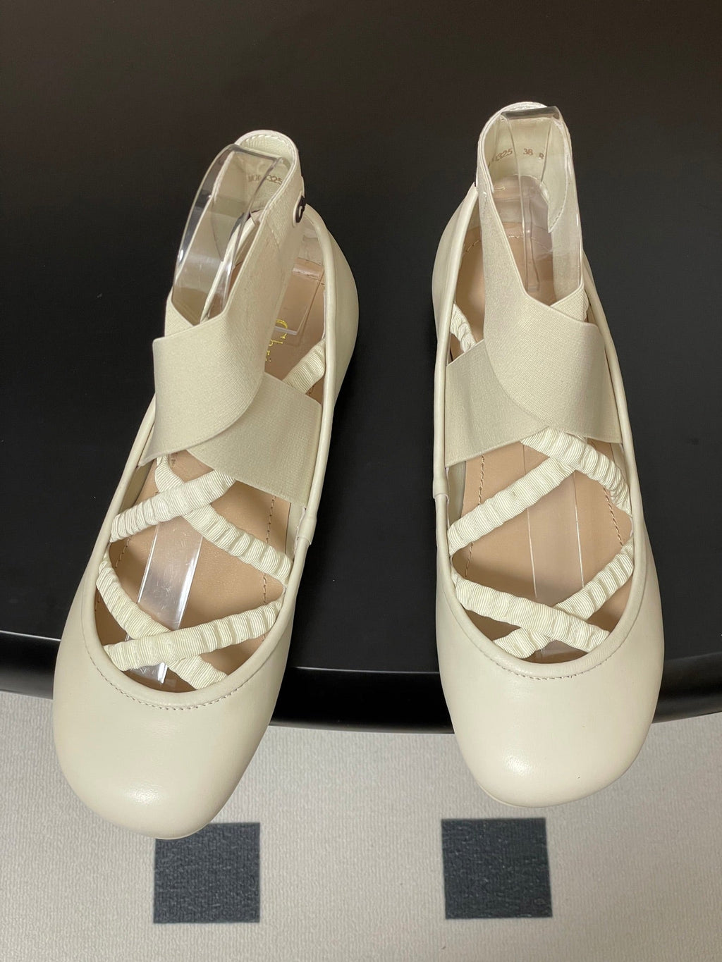 Dior Stretch Ballet Flats 25S in Cream White Lambskin with Crossed Straps
