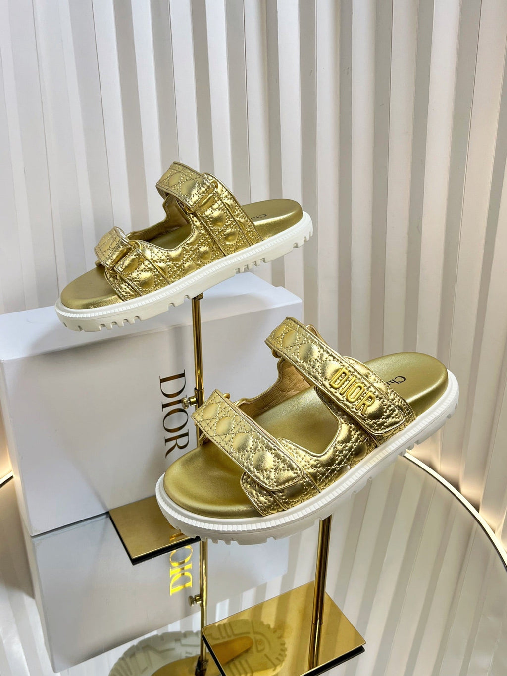 Dior Act Slides 25mm in Gold Patent Calfskin