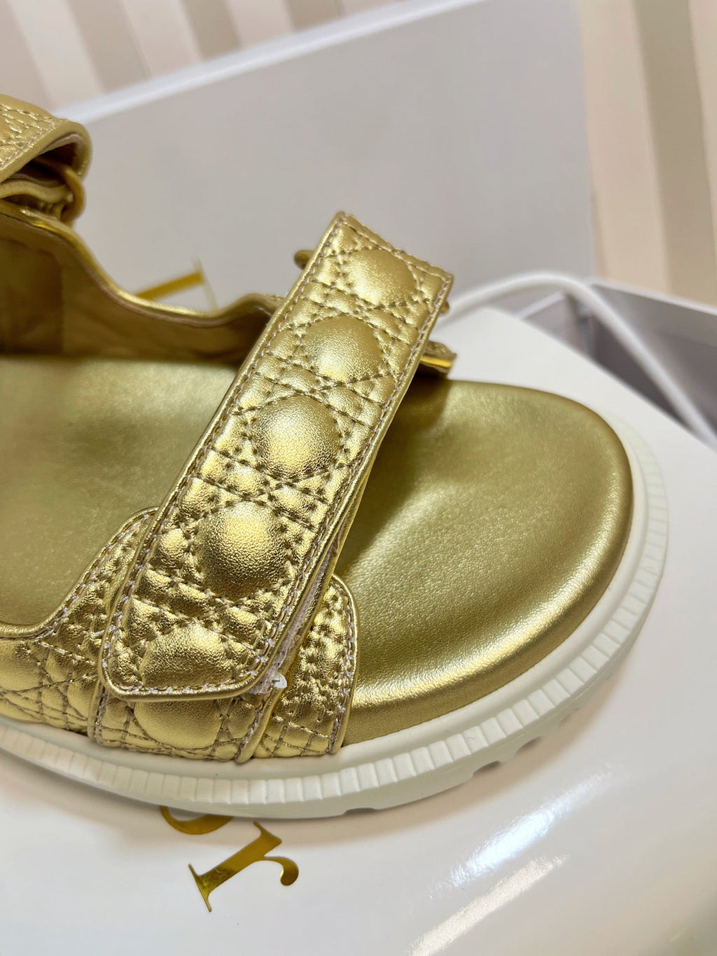 Dior Act Slides 25mm in Gold Patent Calfskin