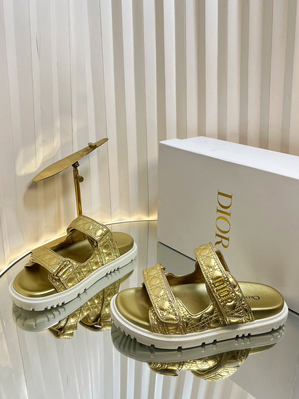 Dior Act Slides 25mm in Gold Patent Calfskin