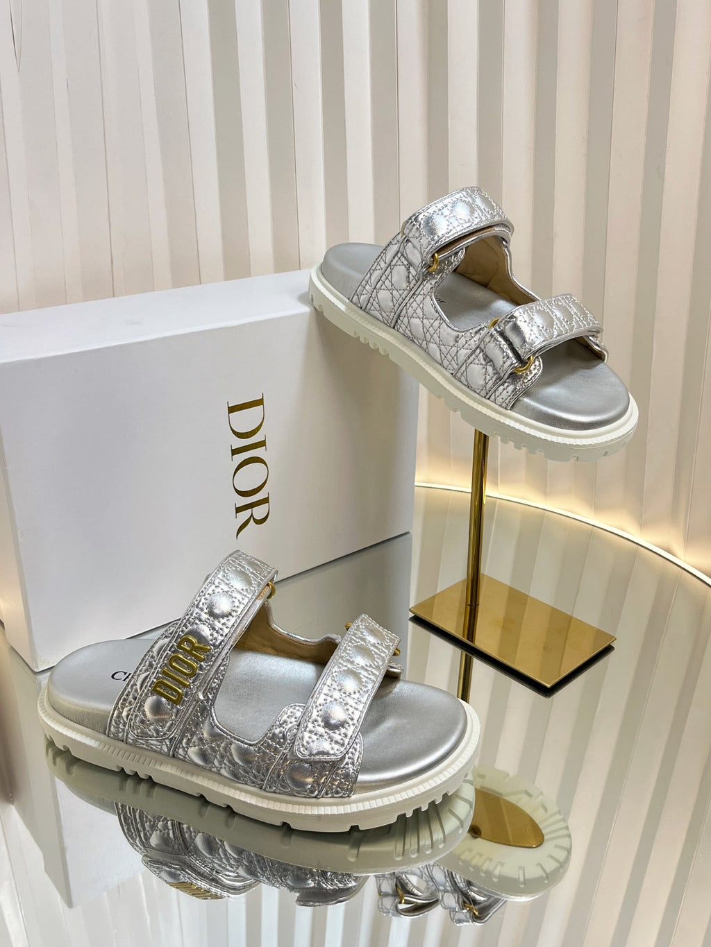 Dior Act Slides 25mm in Silver Patent Calfskin