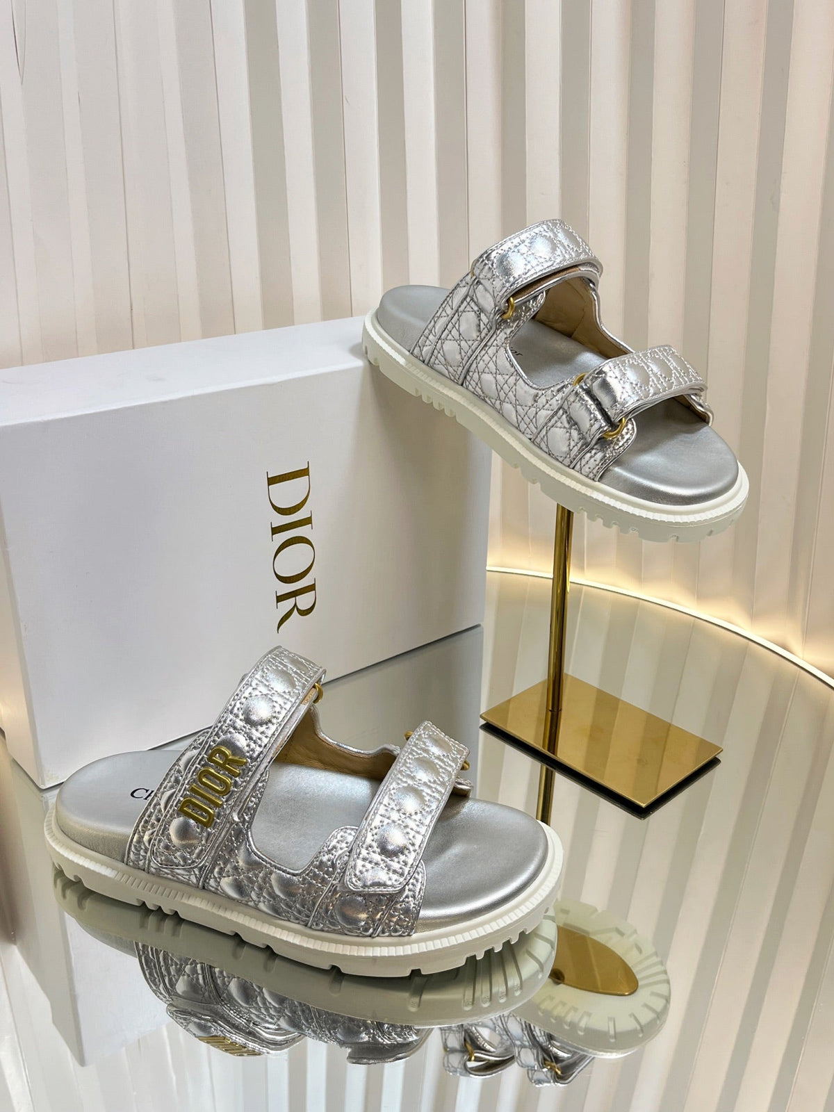 Dior Act Slides 25mm in Silver Patent Calfskin
