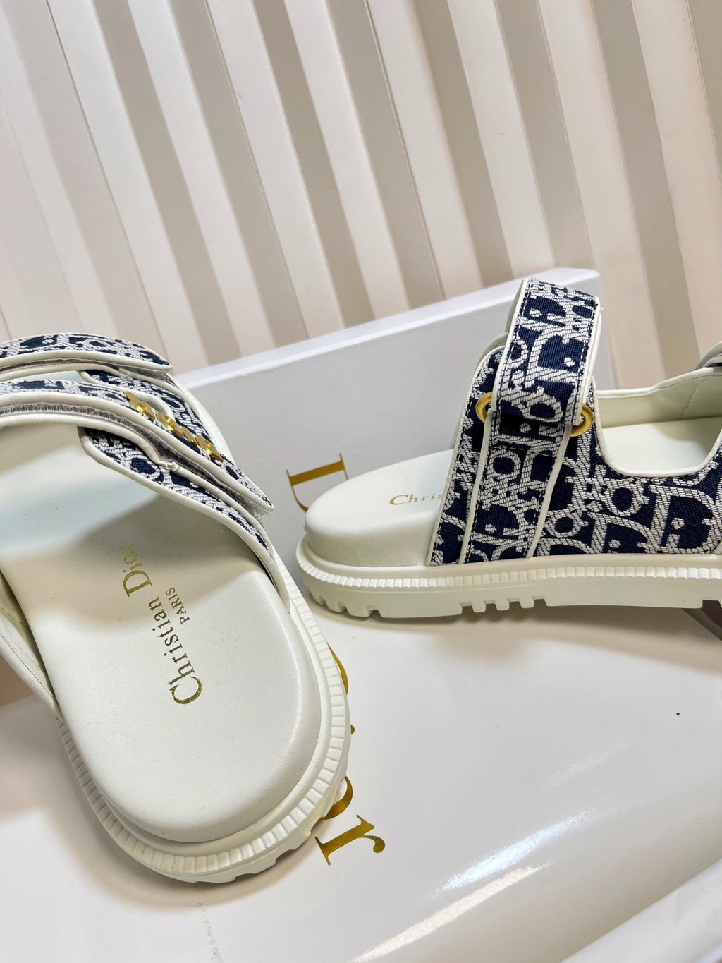 Dior Act Slides 25mm in Navy Blue Tweed