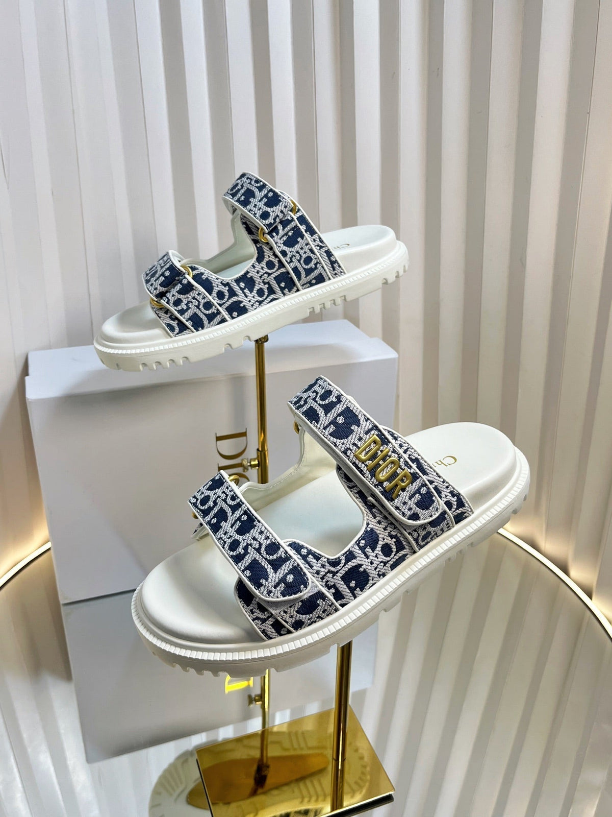 Dior Act Slides 25mm in Navy Blue Tweed