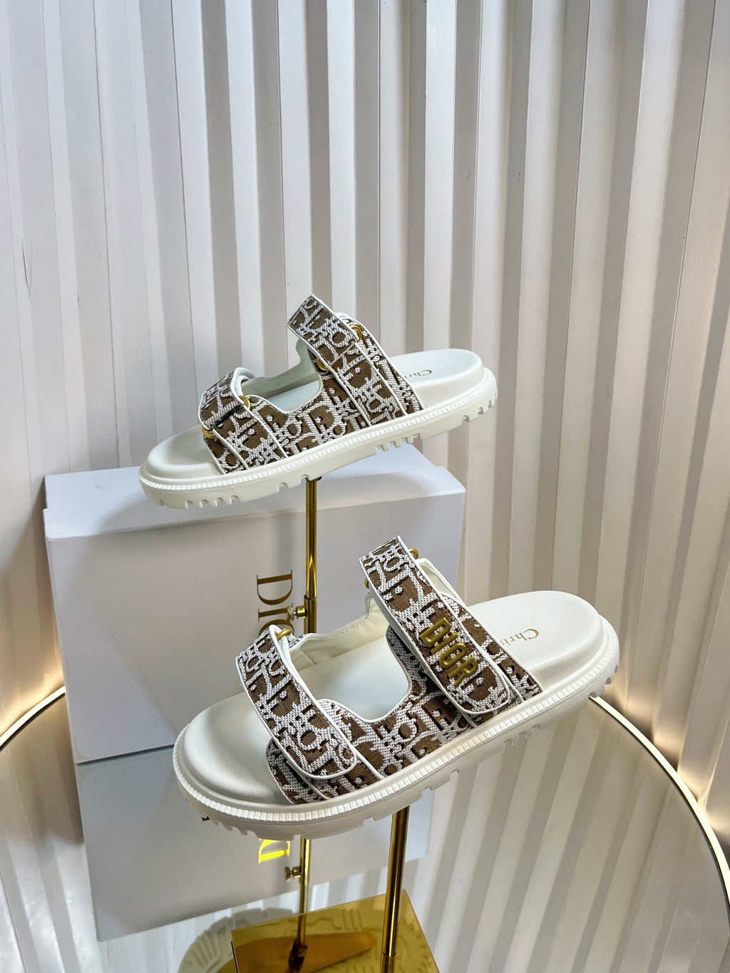 Dior Act Slides 25mm in Brown Tweed