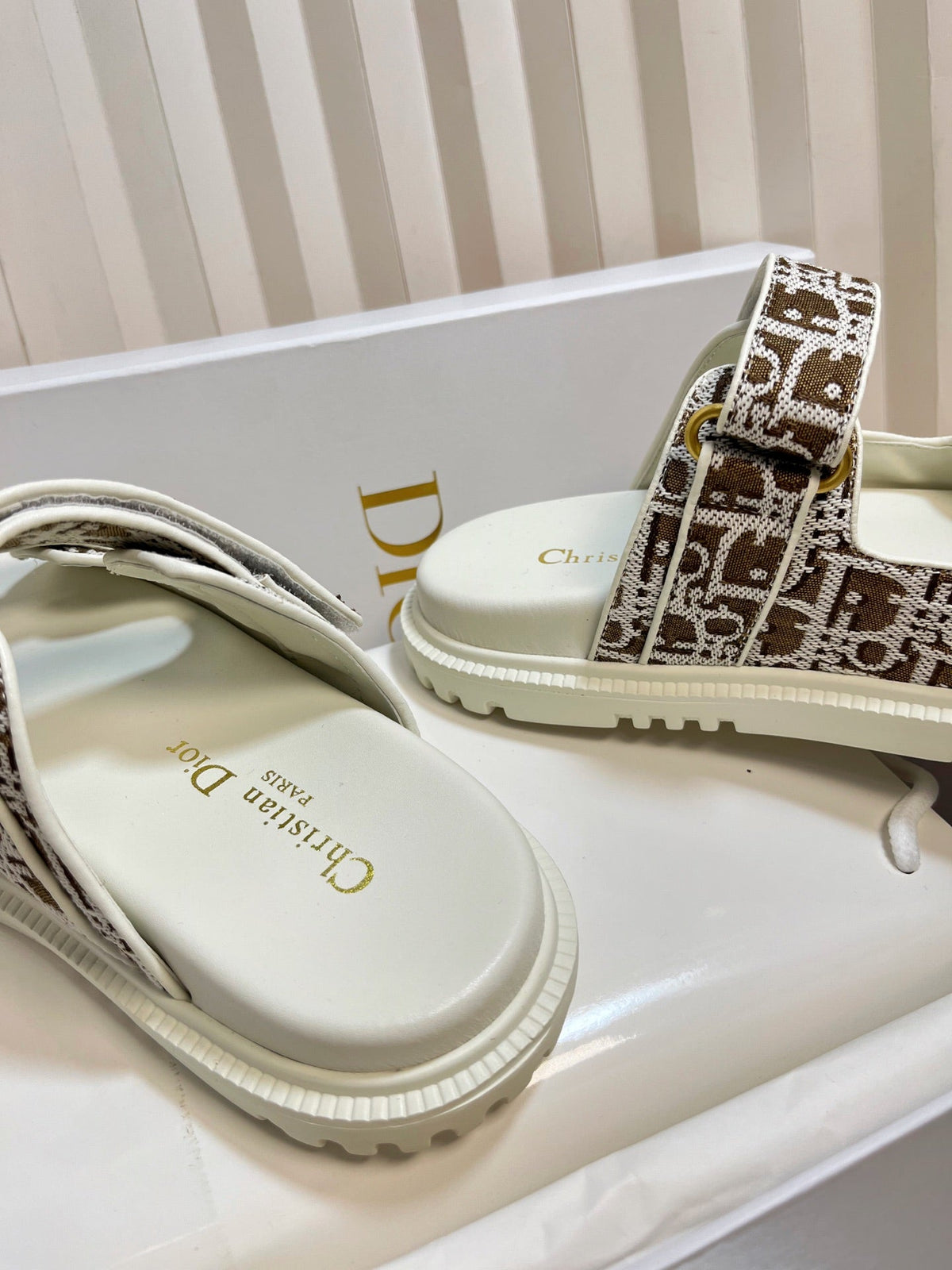 Dior Act Slides 25mm in Brown Tweed