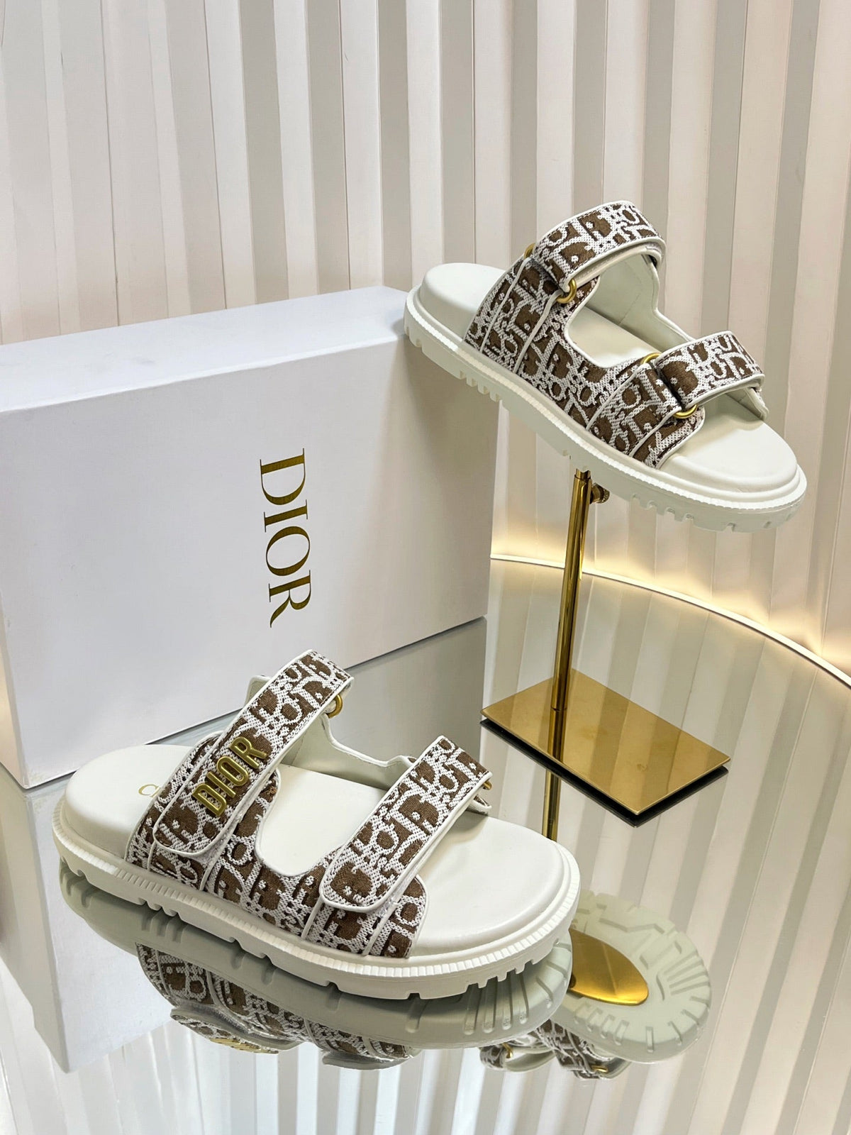 Dior Act Slides 25mm in Brown Tweed