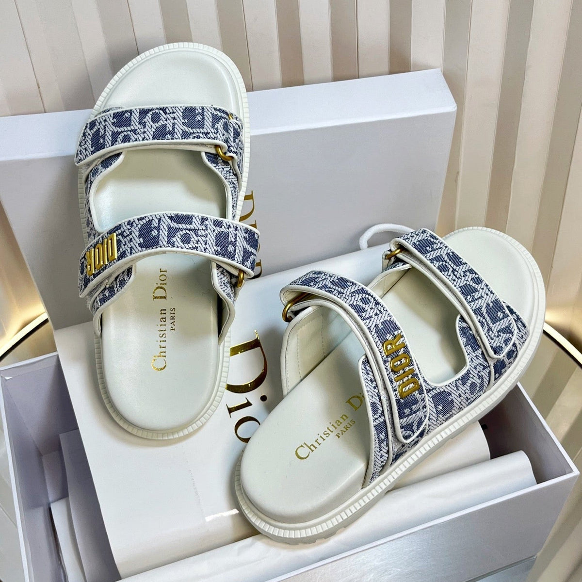 Dior Act Slides 25mm in Gray Tweed