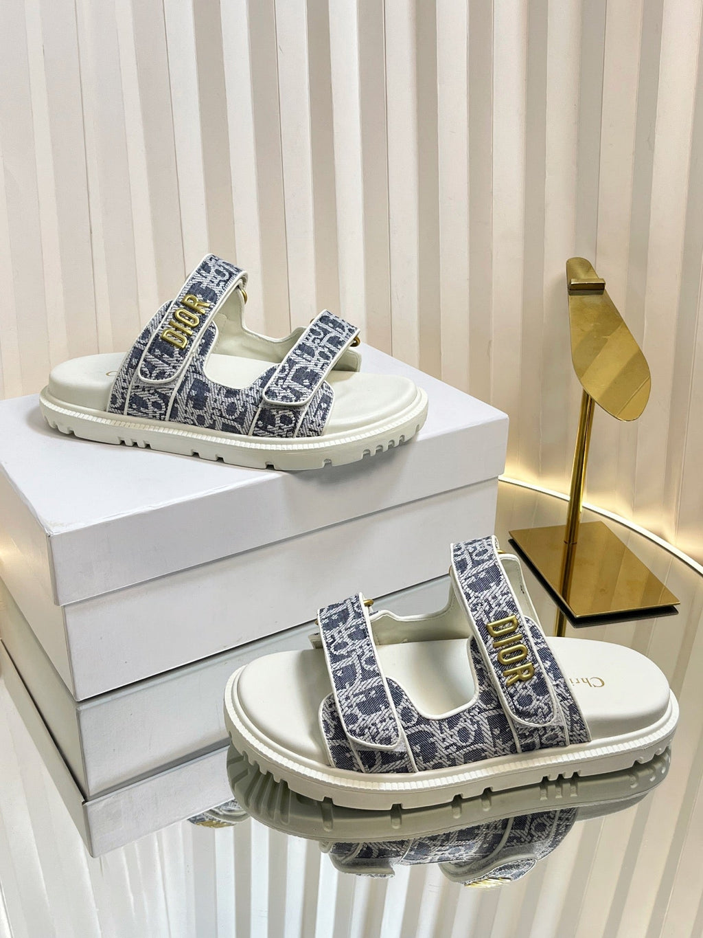 Dior Act Slides 25mm in Gray Tweed