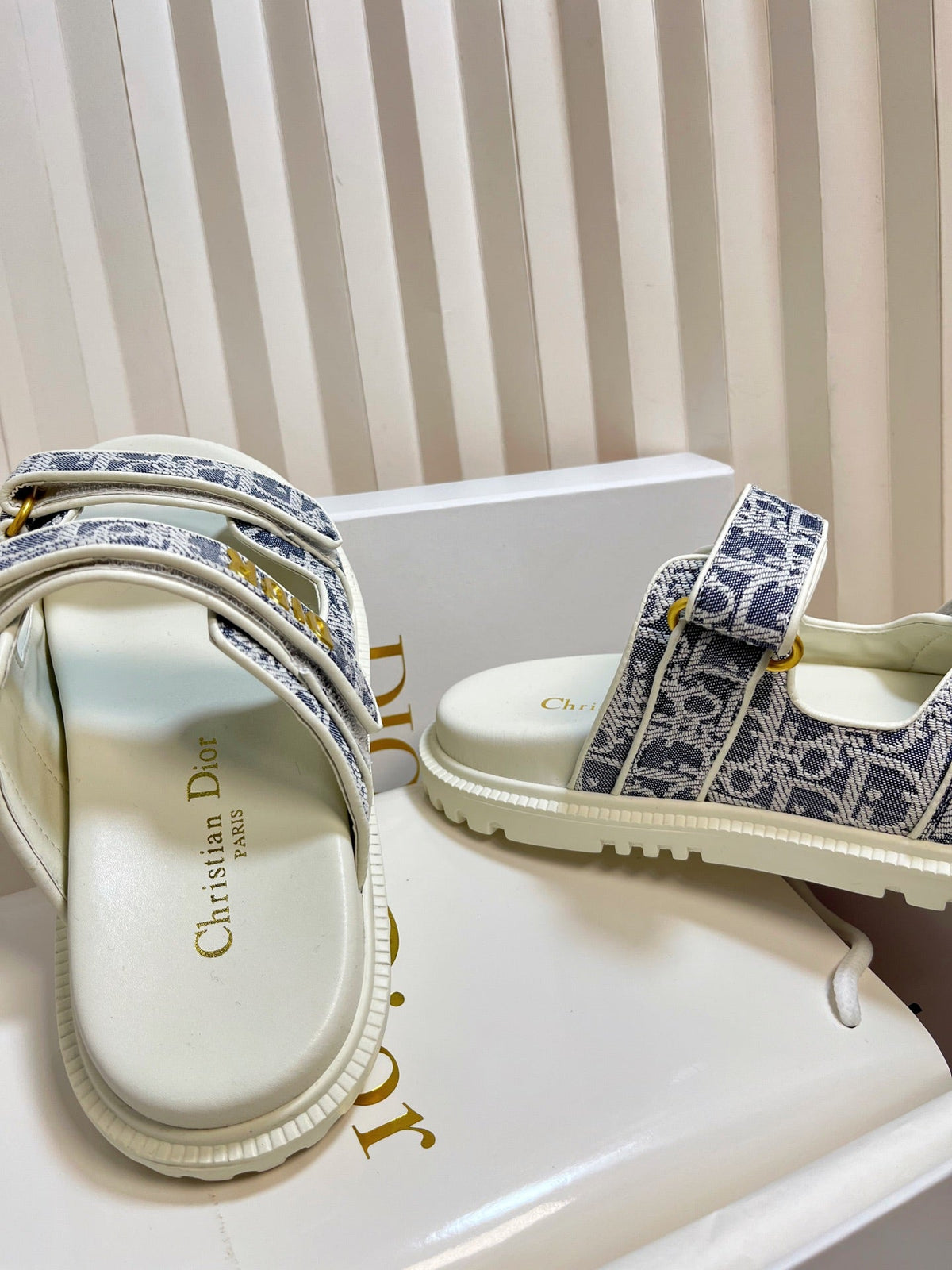 Dior Act Slides 25mm in Gray Tweed