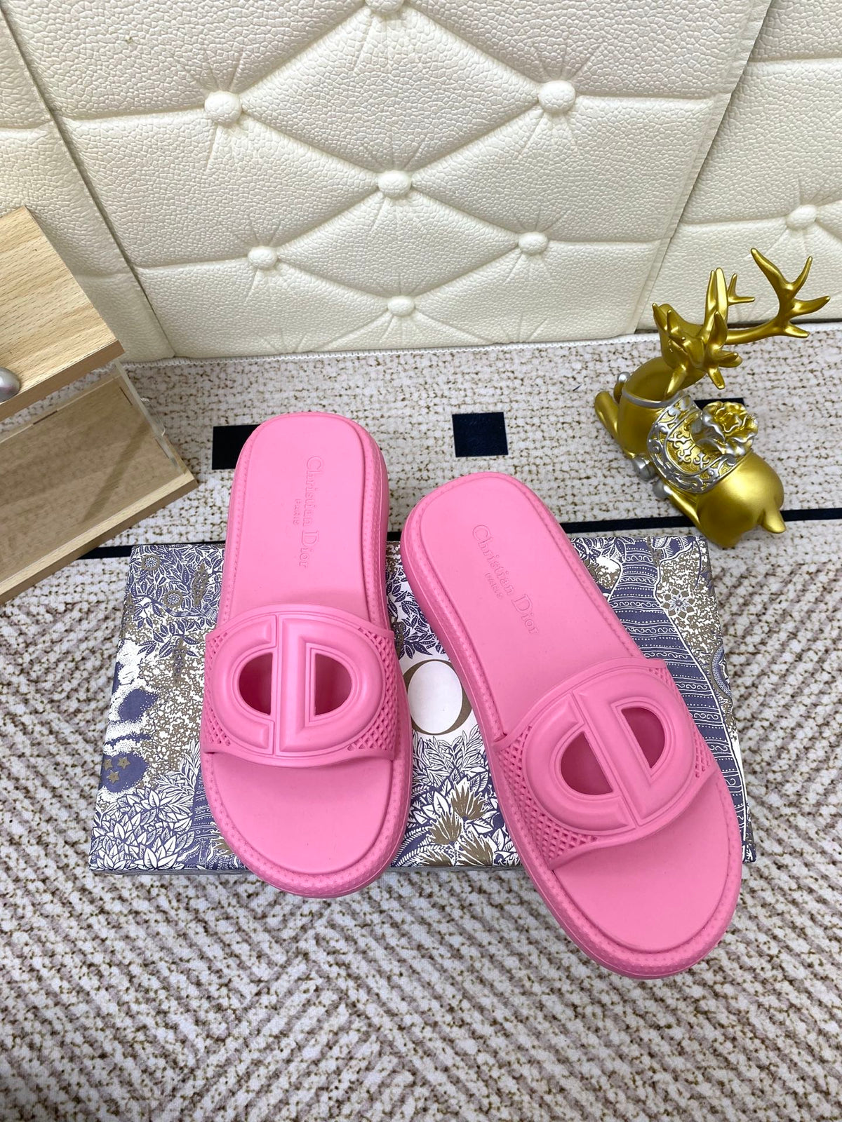 Dior Flat Slides 25S in Pink Tpu