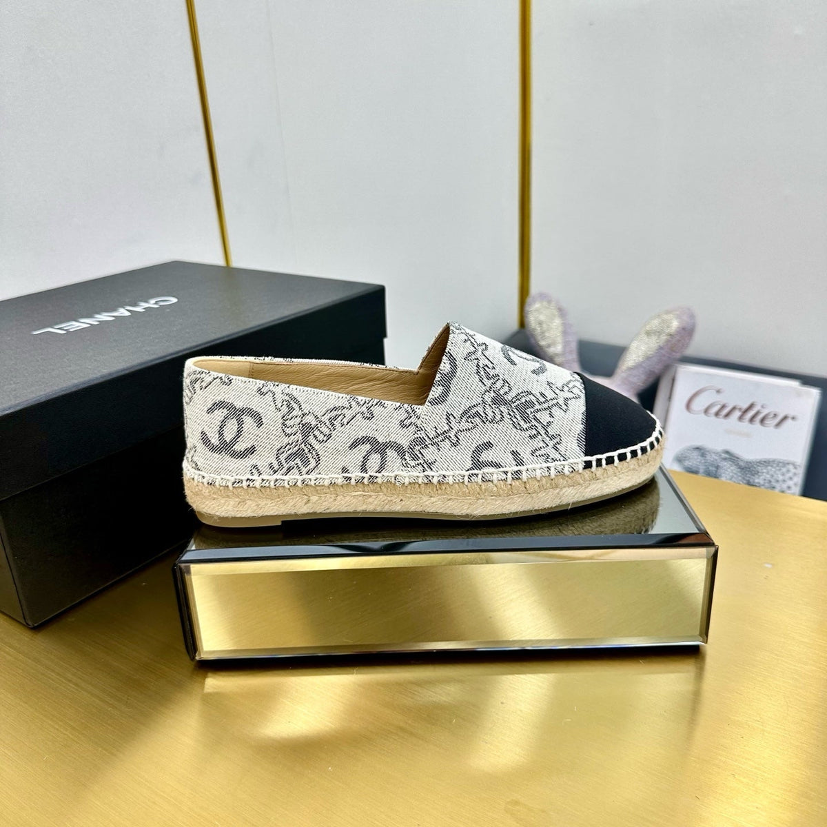 Chanel Espadrilles Platform in Black Pattern Fabric
