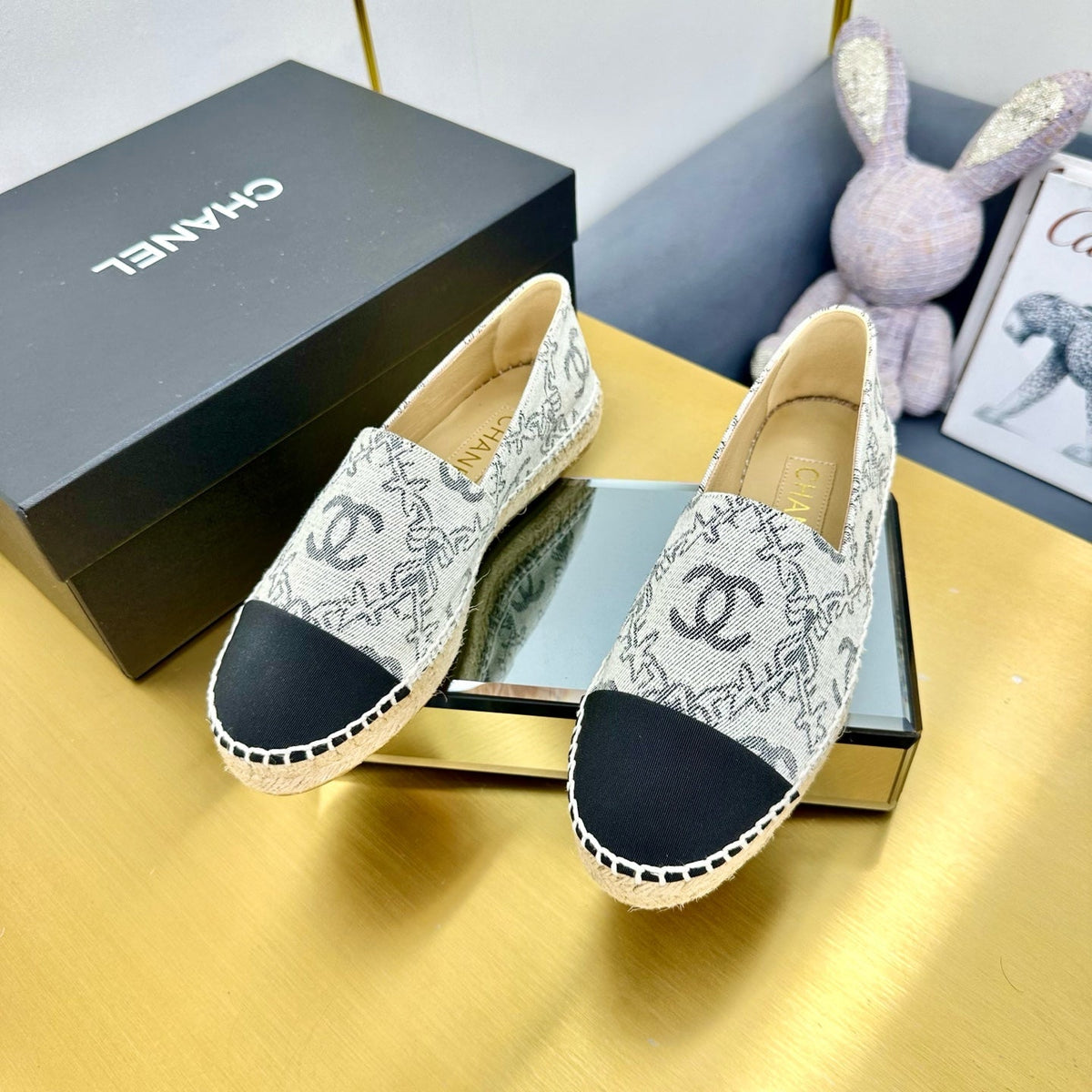 Chanel Espadrilles Platform in Black Pattern Fabric
